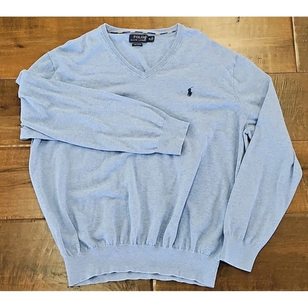 Polo Ralph Lauren Sweater Mens XXL Blue Pima Cotton V Neck Pullover Pony Logo